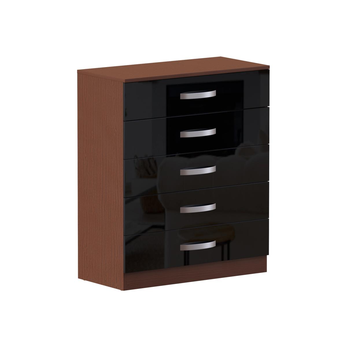 Hulio 5 Drawer Chest of Drawers - Walnut and Black – image 1