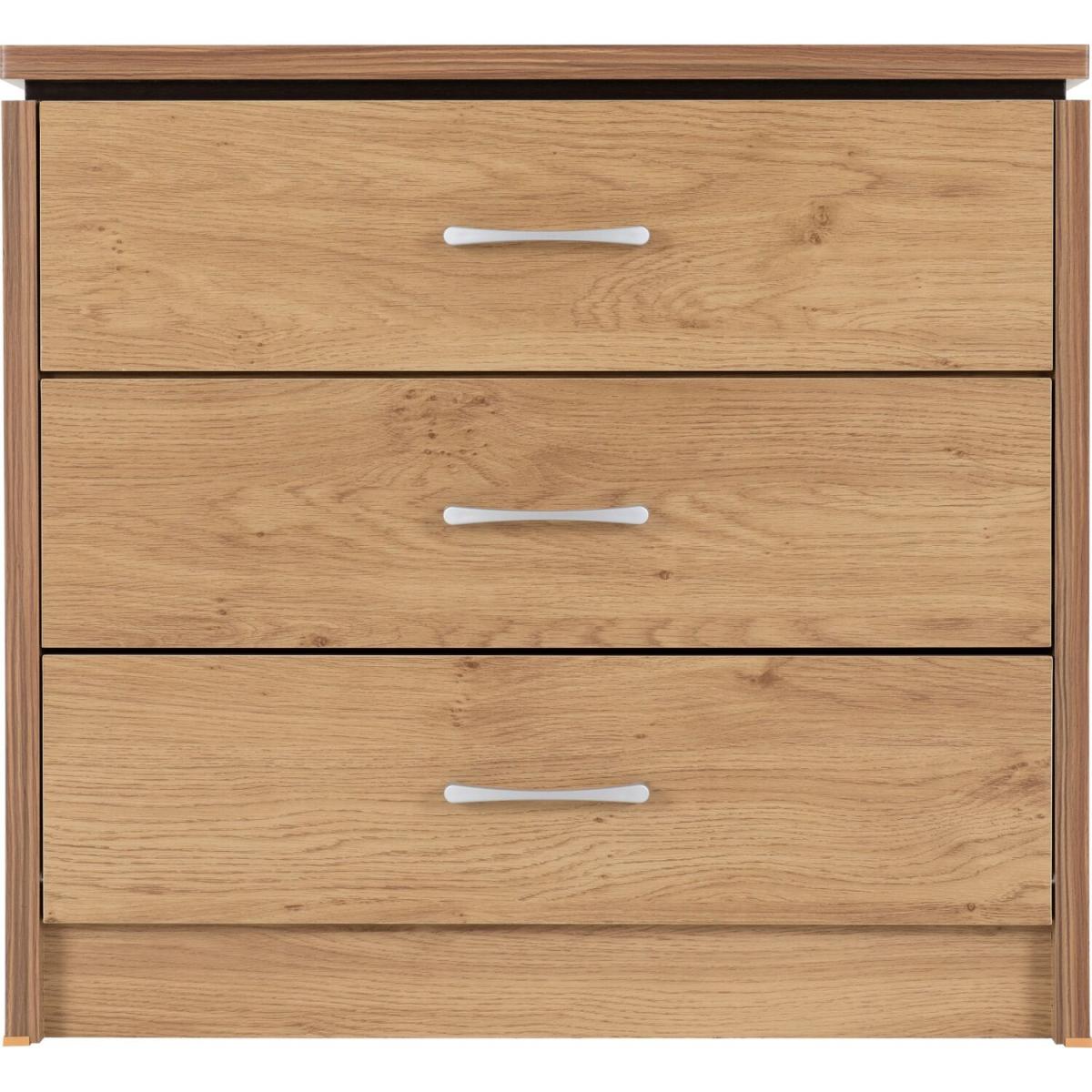 Charles 3 Drawer Chest Oak Effect Veneer with Walnut Trim - Oak Effect Veneer – image 6