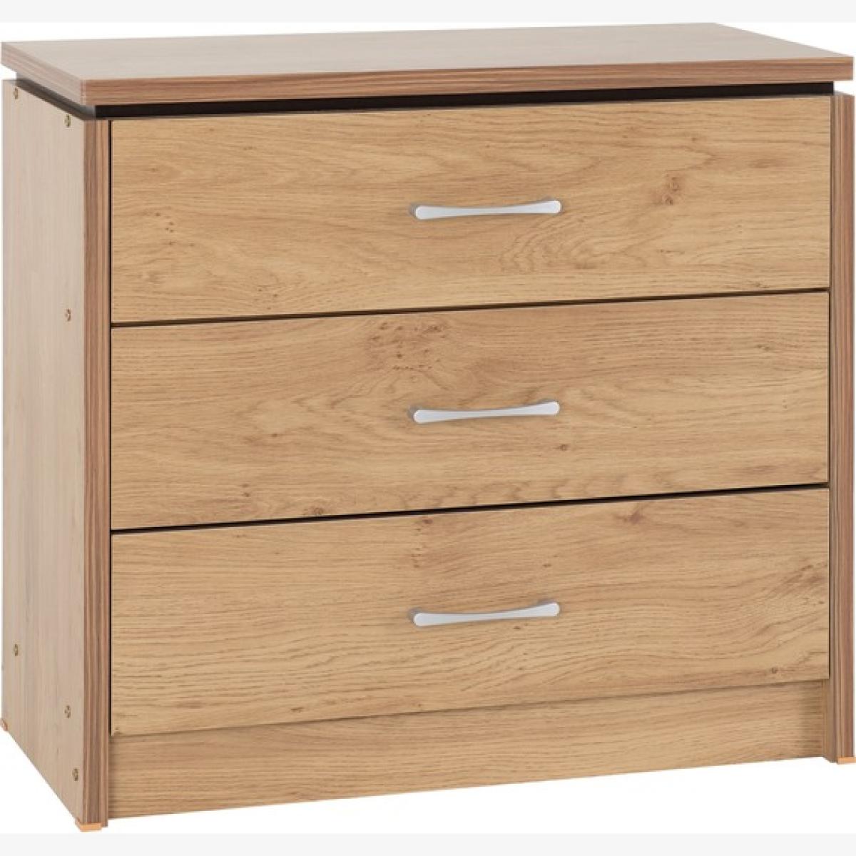 Charles 3 Drawer Chest Oak Effect Veneer with Walnut Trim - Oak Effect Veneer – image 1