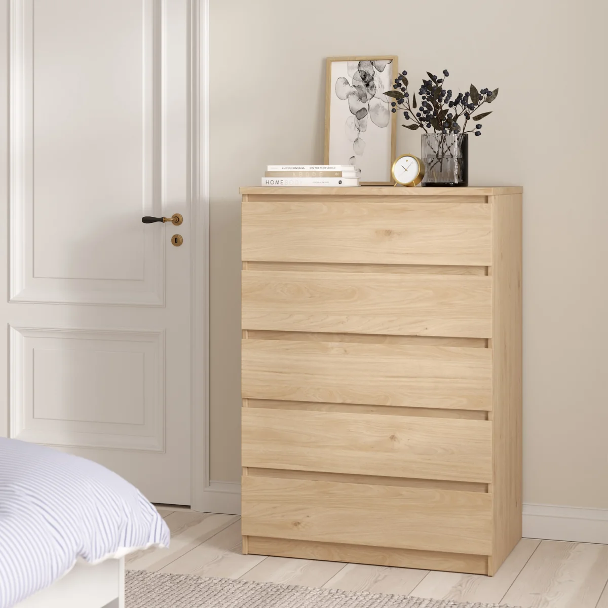 Naia Chest of 5 Drawers in White High Gloss - Oak – image 17