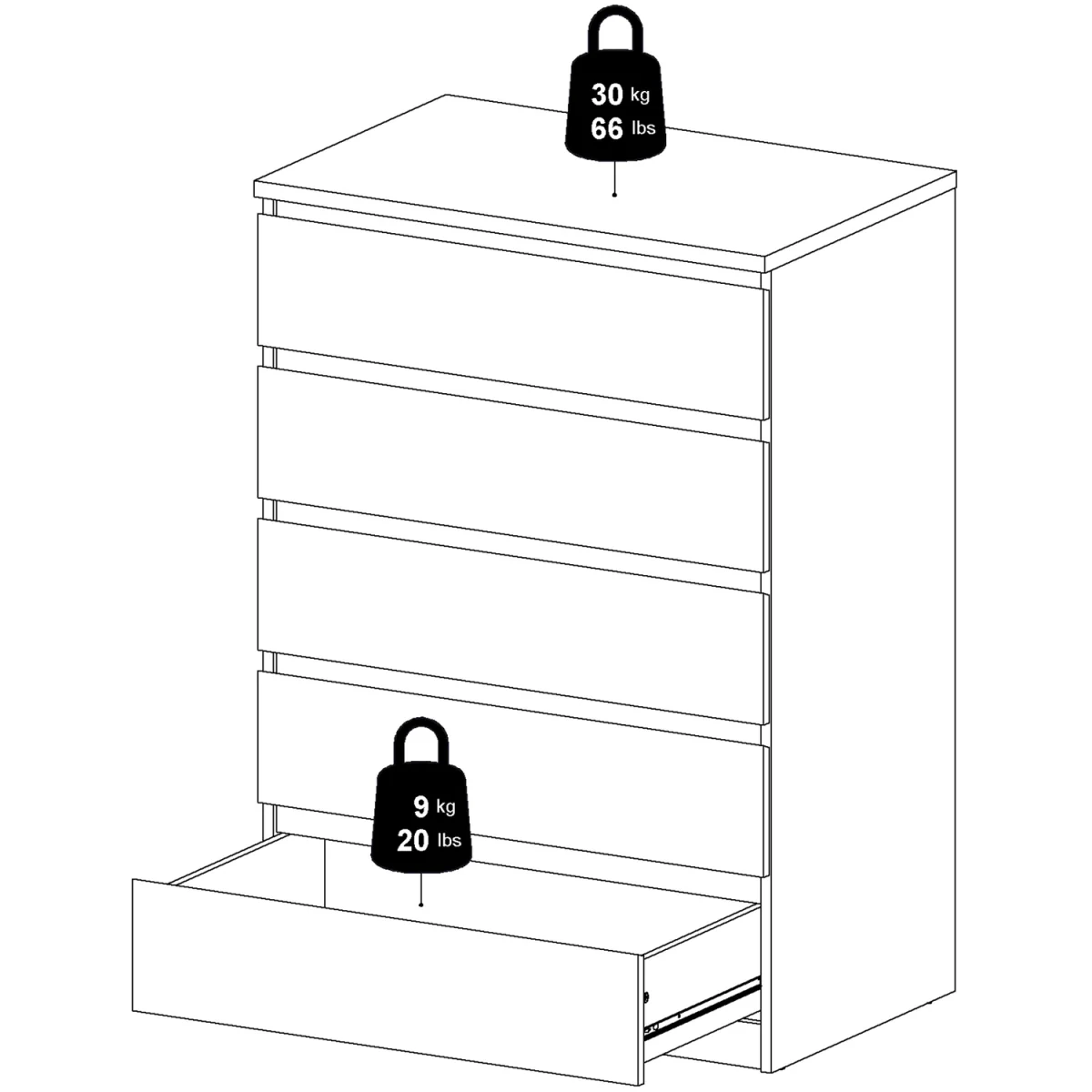 Naia Chest of 5 Drawers in White High Gloss - Oak – image 22