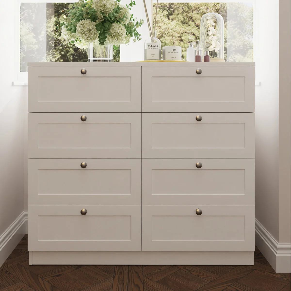 FWStyle Matt White 8 Drawer Chest of Drawers Shaker Style Central Runners  - White – image 2