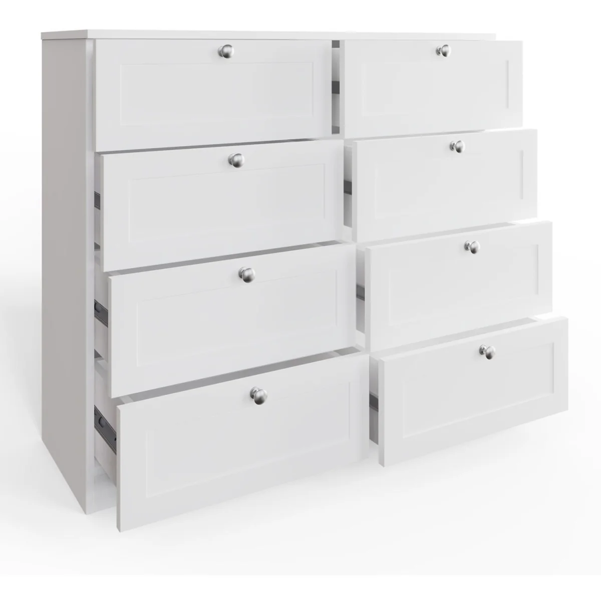 FWStyle Matt White 8 Drawer Chest of Drawers Shaker Style Central Runners  - White – image 5