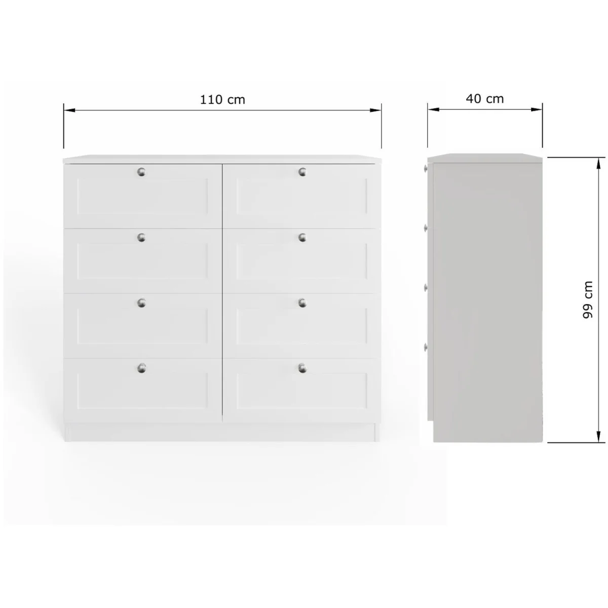 FWStyle Matt White 8 Drawer Chest of Drawers Shaker Style Central Runners  - White – image 7