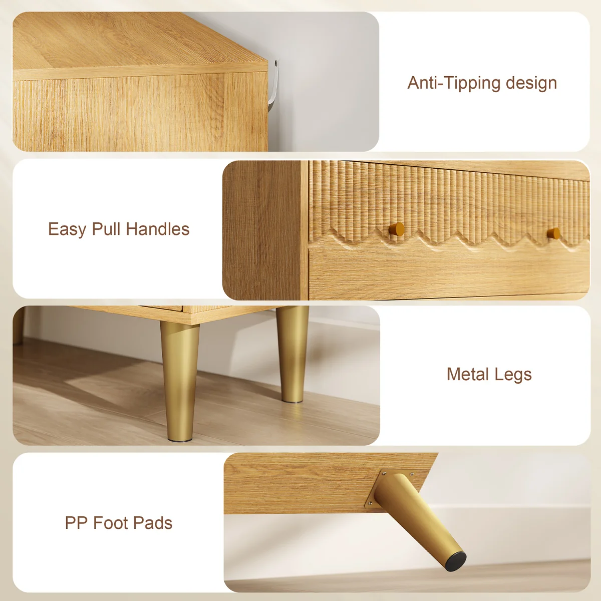 HOMCOM Chest of Drawers, 3 Drawer Dresser Steel Legs and Wooden Top, Oak - Oak – image 6