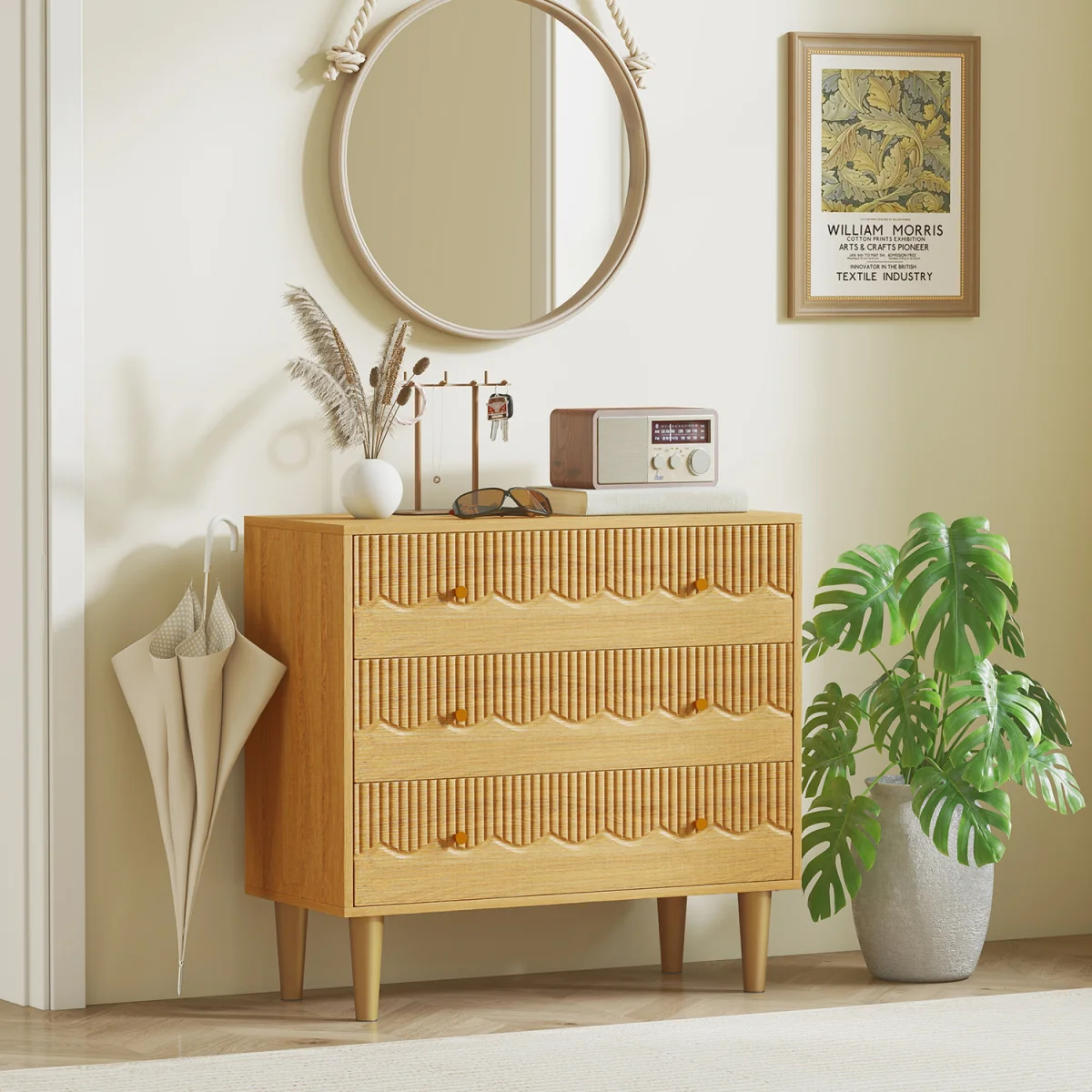 HOMCOM Chest of Drawers, 3 Drawer Dresser Steel Legs and Wooden Top, Oak - Oak – image 8