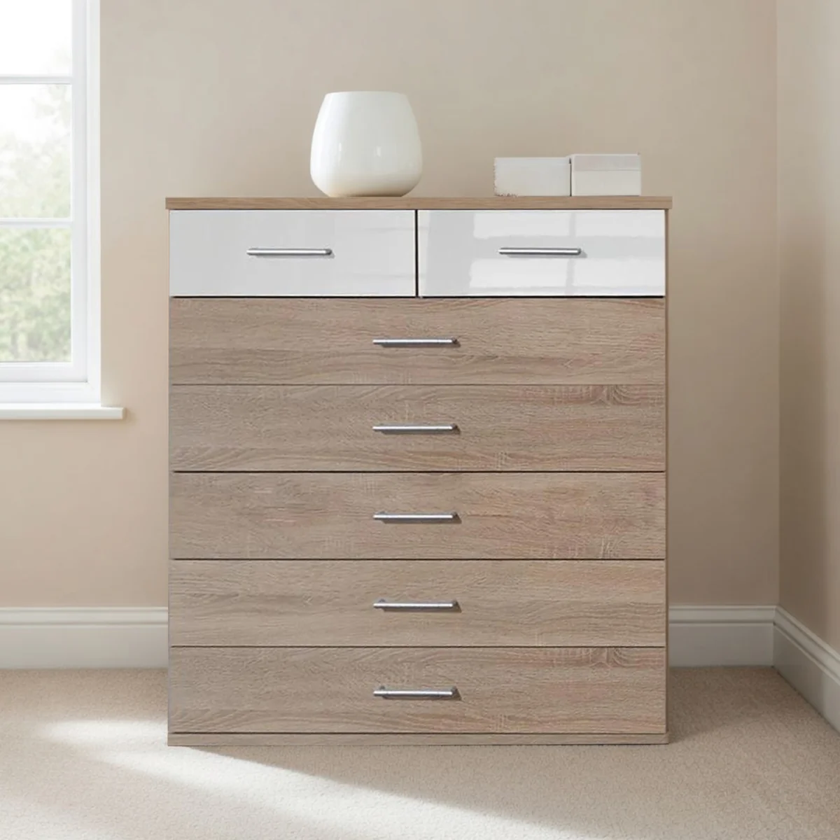 Belgravia 5+2 Chest of Drawers Oak and White Gloss - Oak – image 2