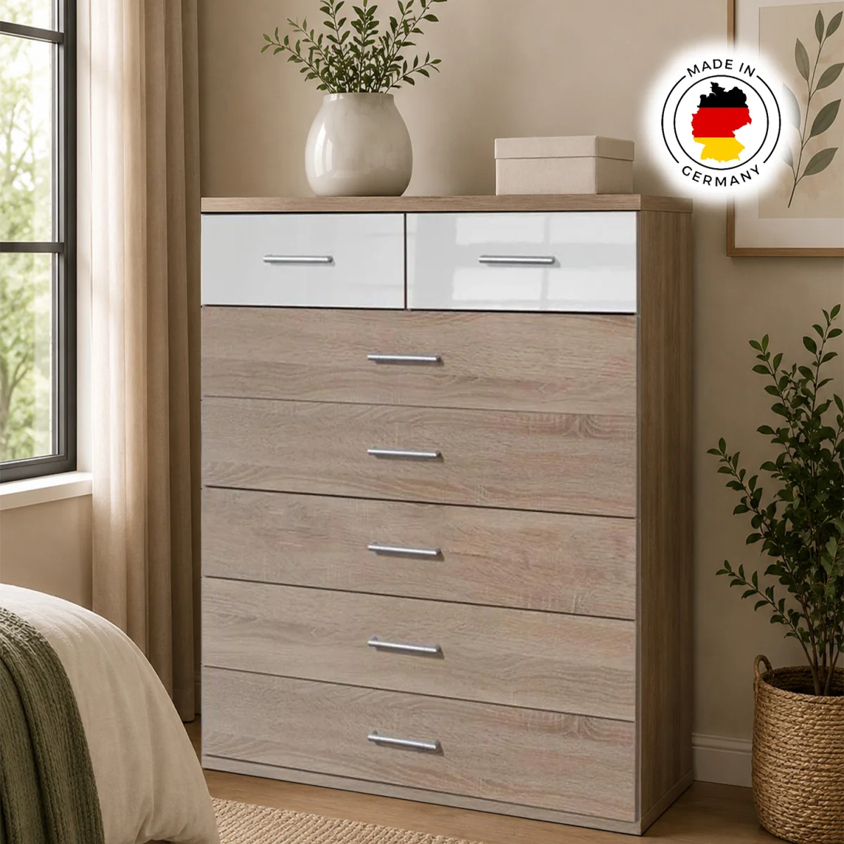 Belgravia 5+2 Chest of Drawers Oak and White Gloss - Oak – image 4