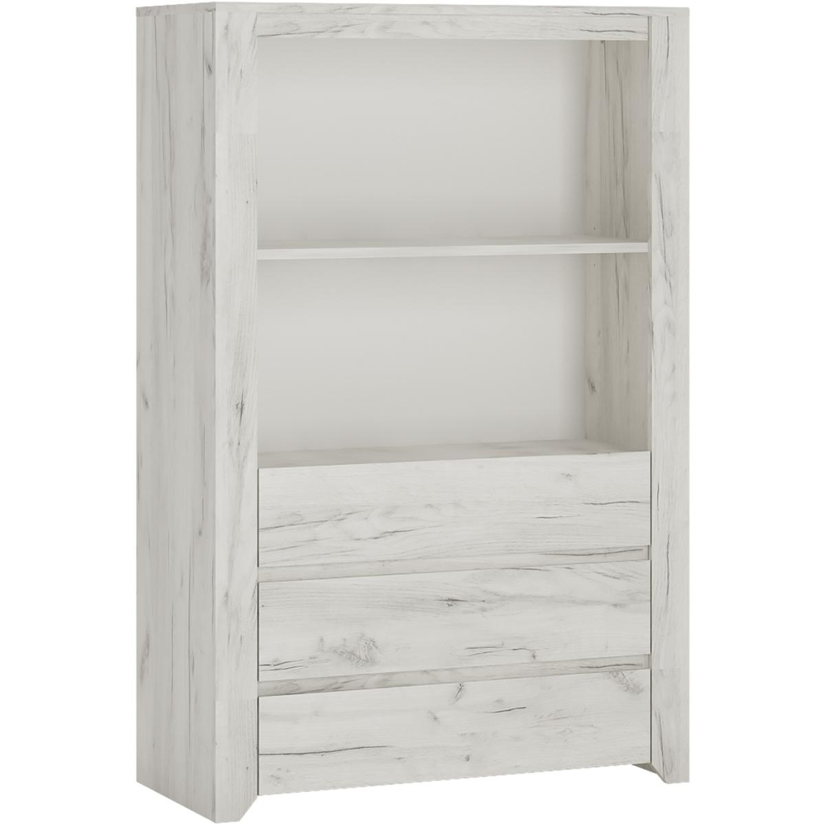 Marbel Three Drawer Cupboard with Open Shelf - White Craft Oak – image 2