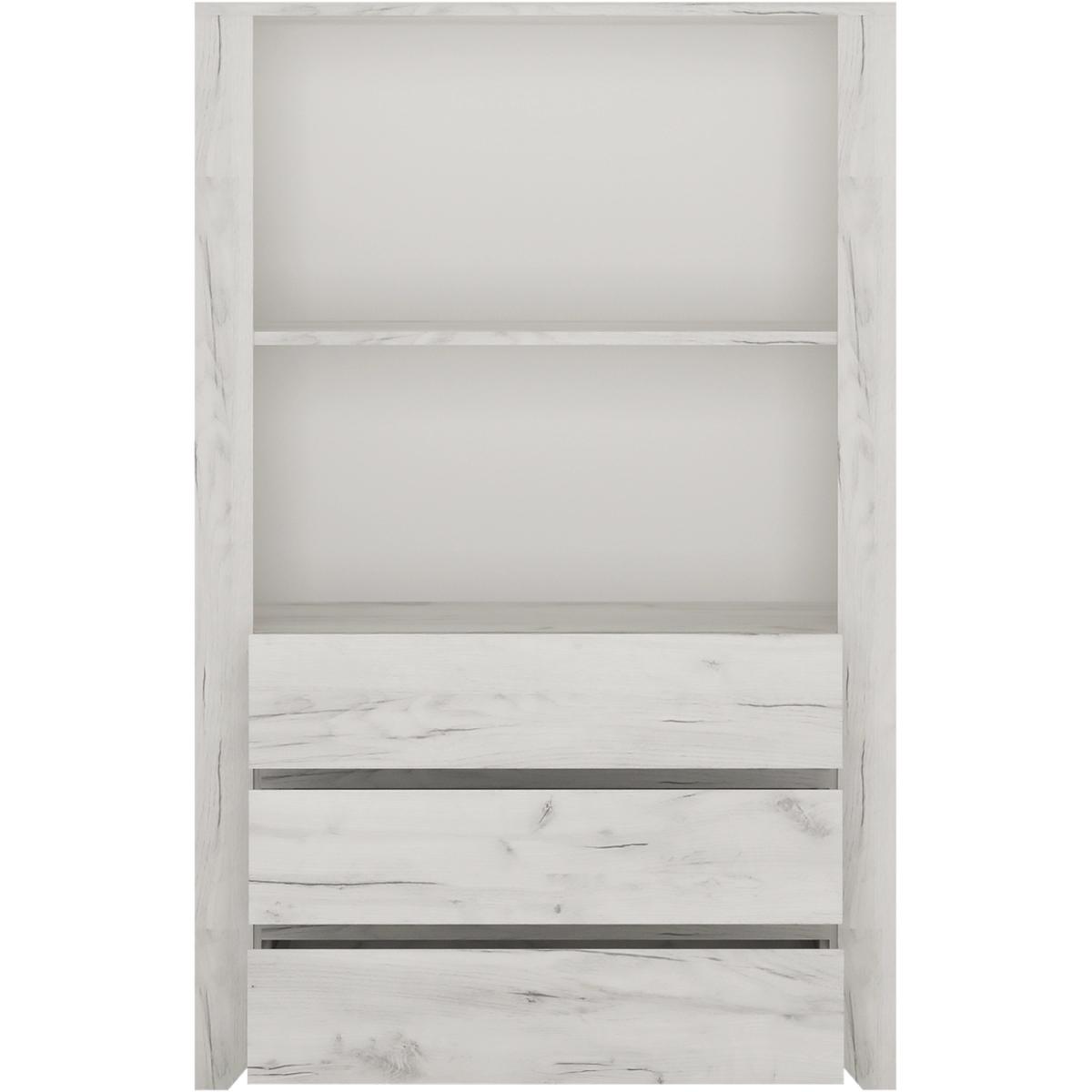 Marbel Three Drawer Cupboard with Open Shelf - White Craft Oak – image 3