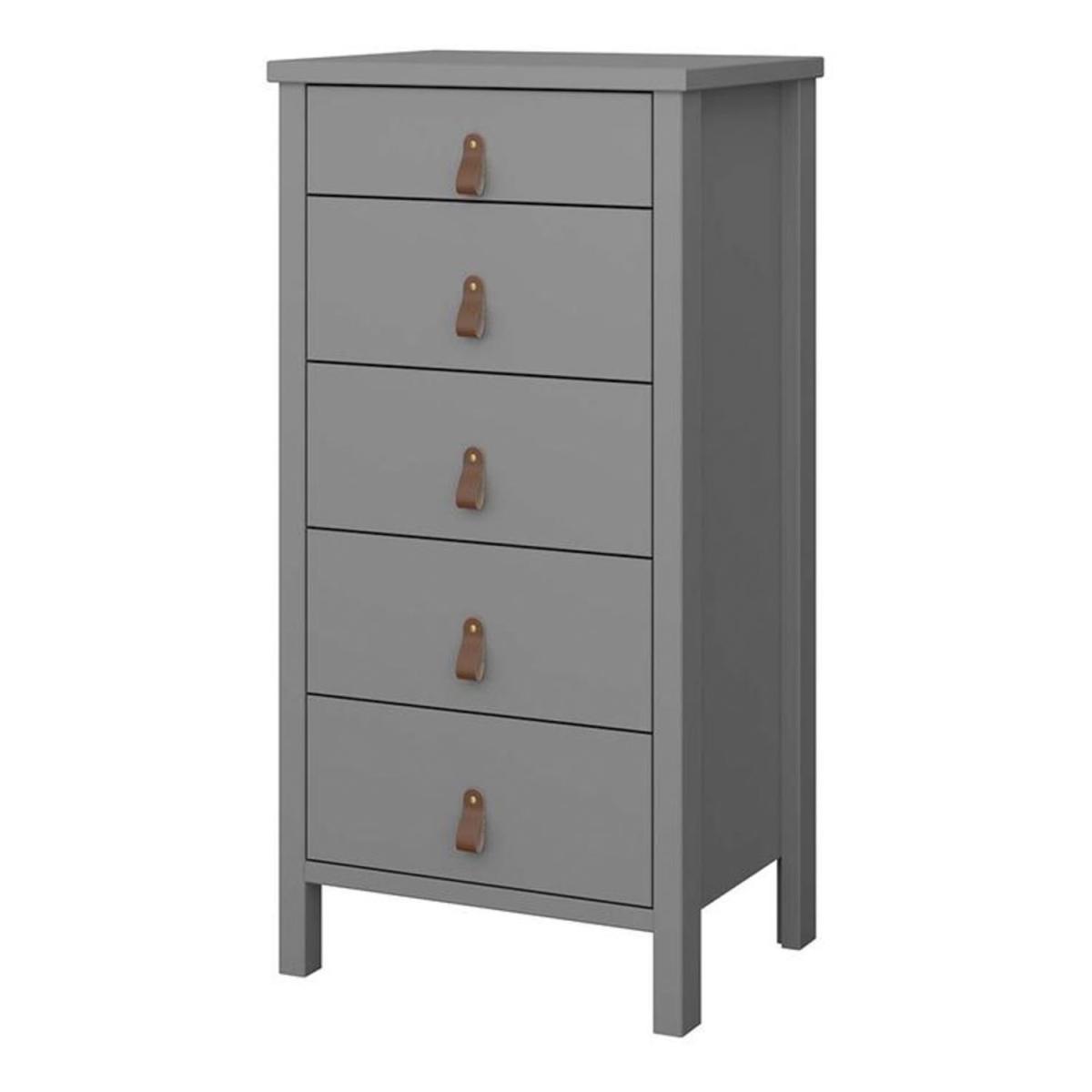Tromso 5 Drawer Chest of Drawers With Leather Handles - Grey – image 2