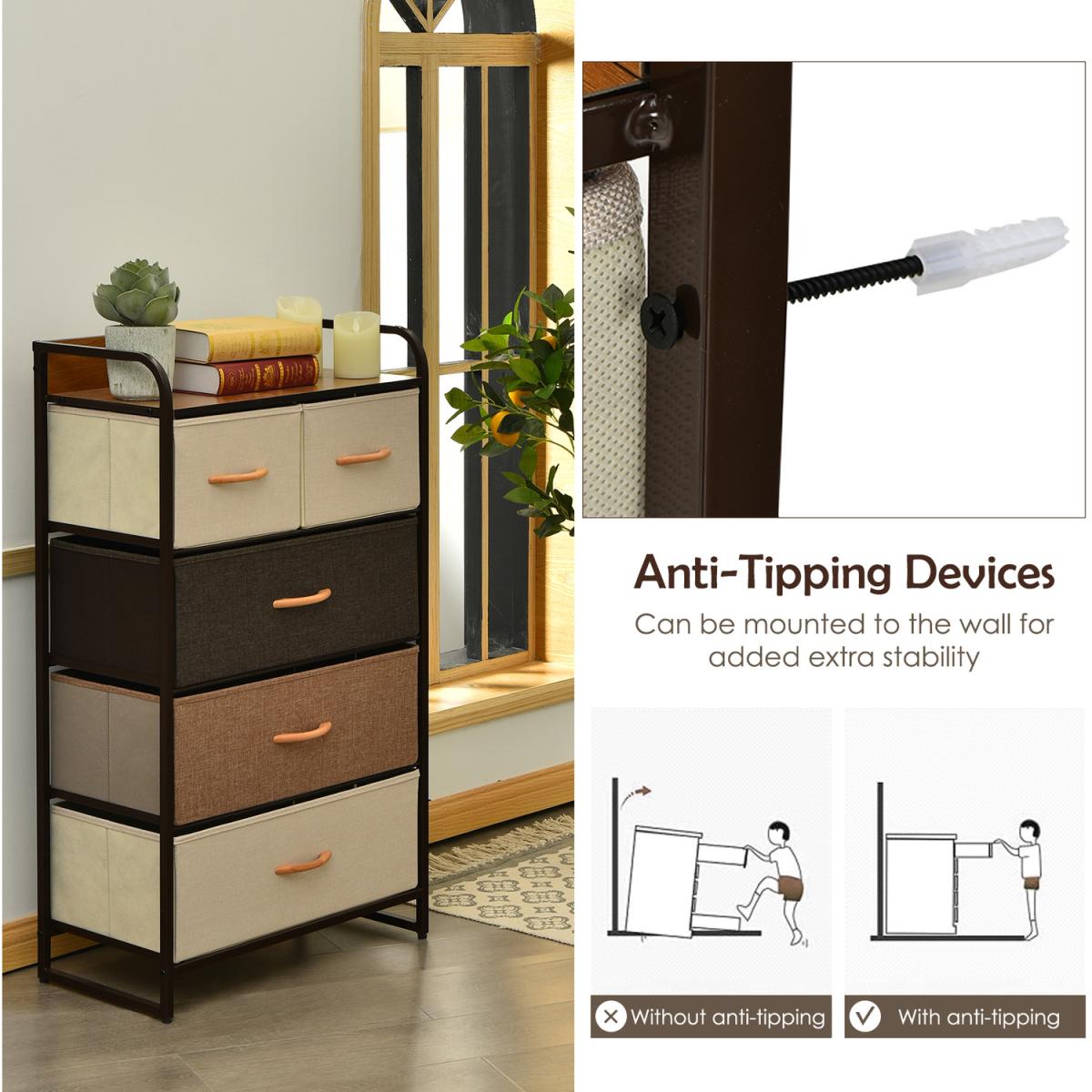 Costway Drawer Dresser Storage Tower Vertical Organizer Unit - Brown – image 2