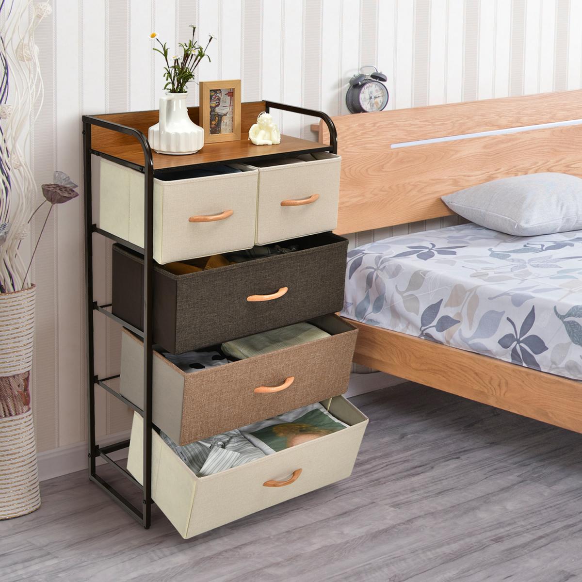 Costway Drawer Dresser Storage Tower Vertical Organizer Unit - Brown – image 5