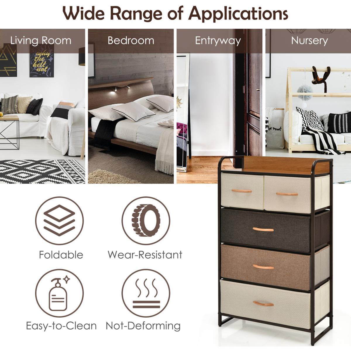 Costway Drawer Dresser Storage Tower Vertical Organizer Unit - Brown – image 8
