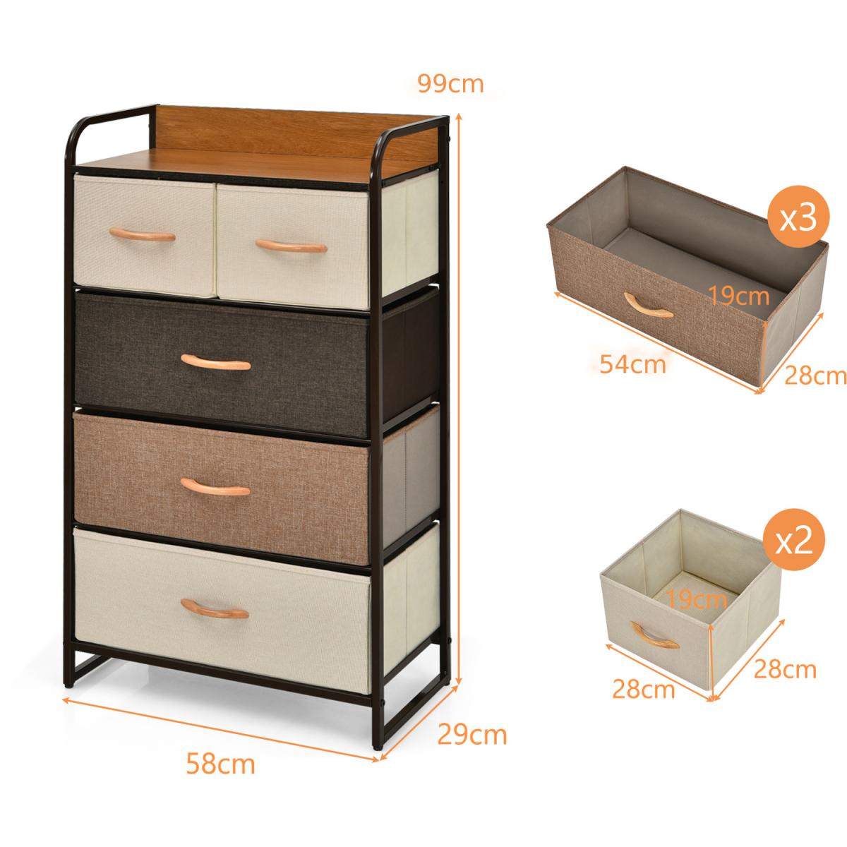 Costway Drawer Dresser Storage Tower Vertical Organizer Unit - Brown – image 9