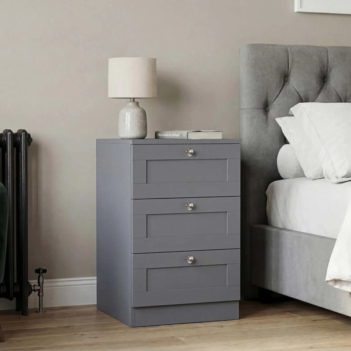 Vida Designs Altino 3 Drawer Bedside Chest, White - Grey – image 2