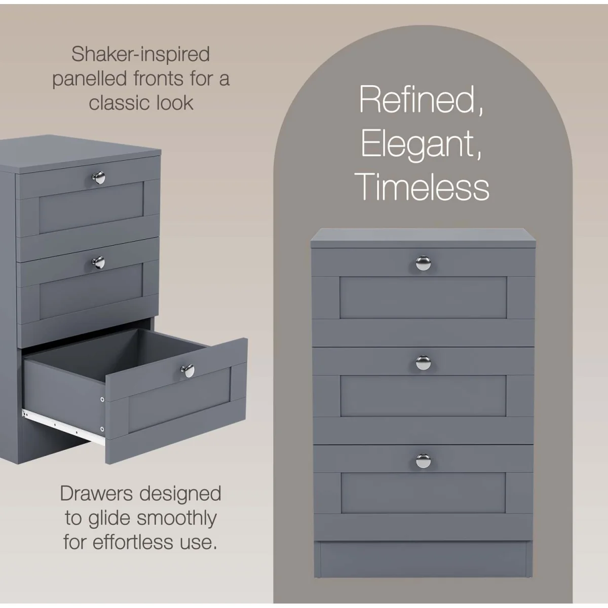 Vida Designs Altino 3 Drawer Bedside Chest, White - Grey – image 4
