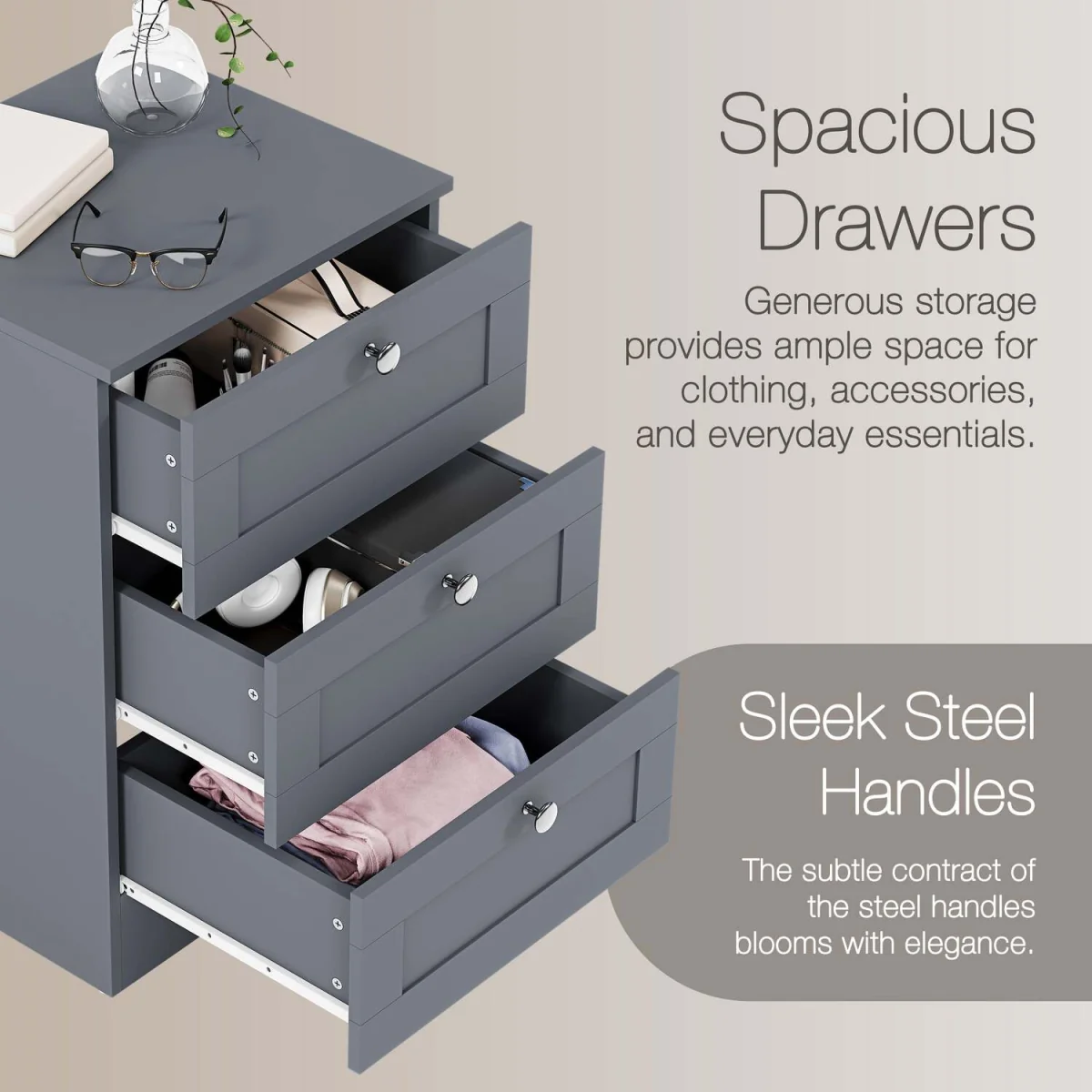Vida Designs Altino 3 Drawer Bedside Chest, White - Grey – image 5