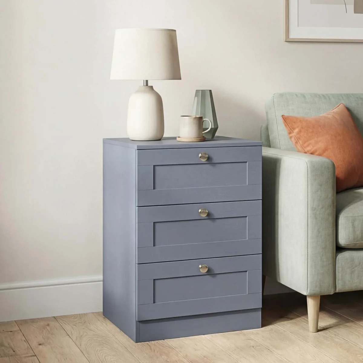 Vida Designs Altino 3 Drawer Bedside Chest, White - Grey – image 7