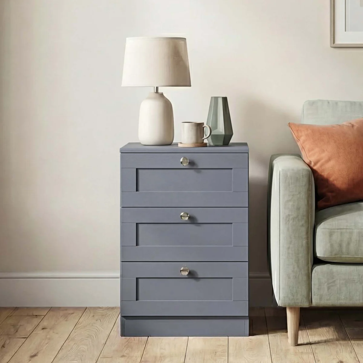 Vida Designs Altino 3 Drawer Bedside Chest, White - Grey – image 8