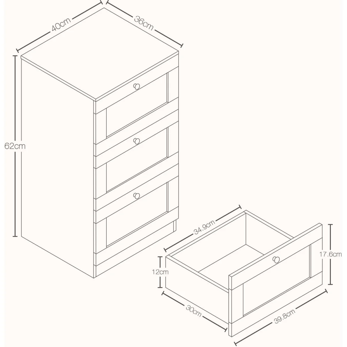 Vida Designs Altino 3 Drawer Bedside Chest, White - Grey – image 9