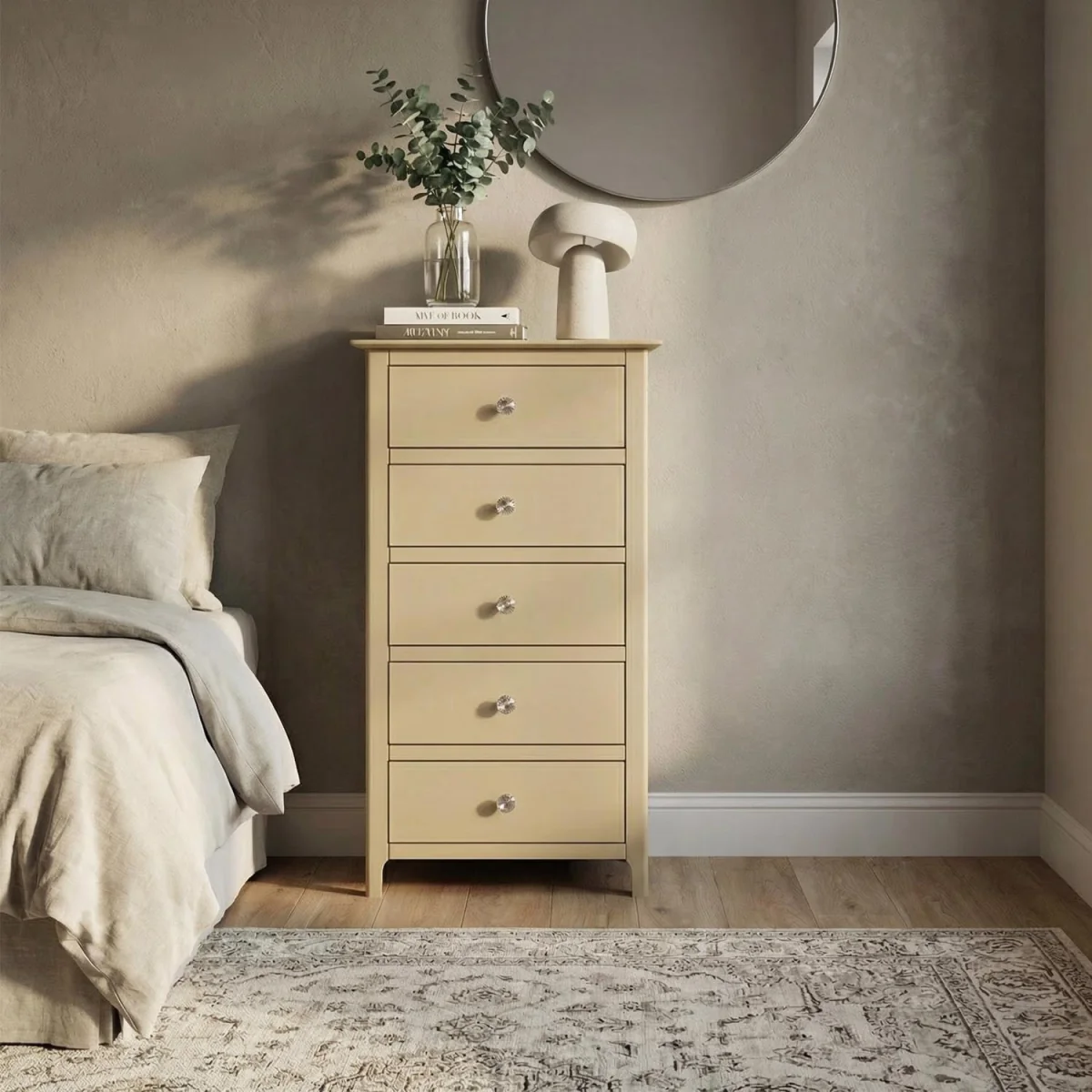 FWStyle Pair Putty 5 Drawer Chest Of Drawers Polished Metal Handles  - Putty – image 2