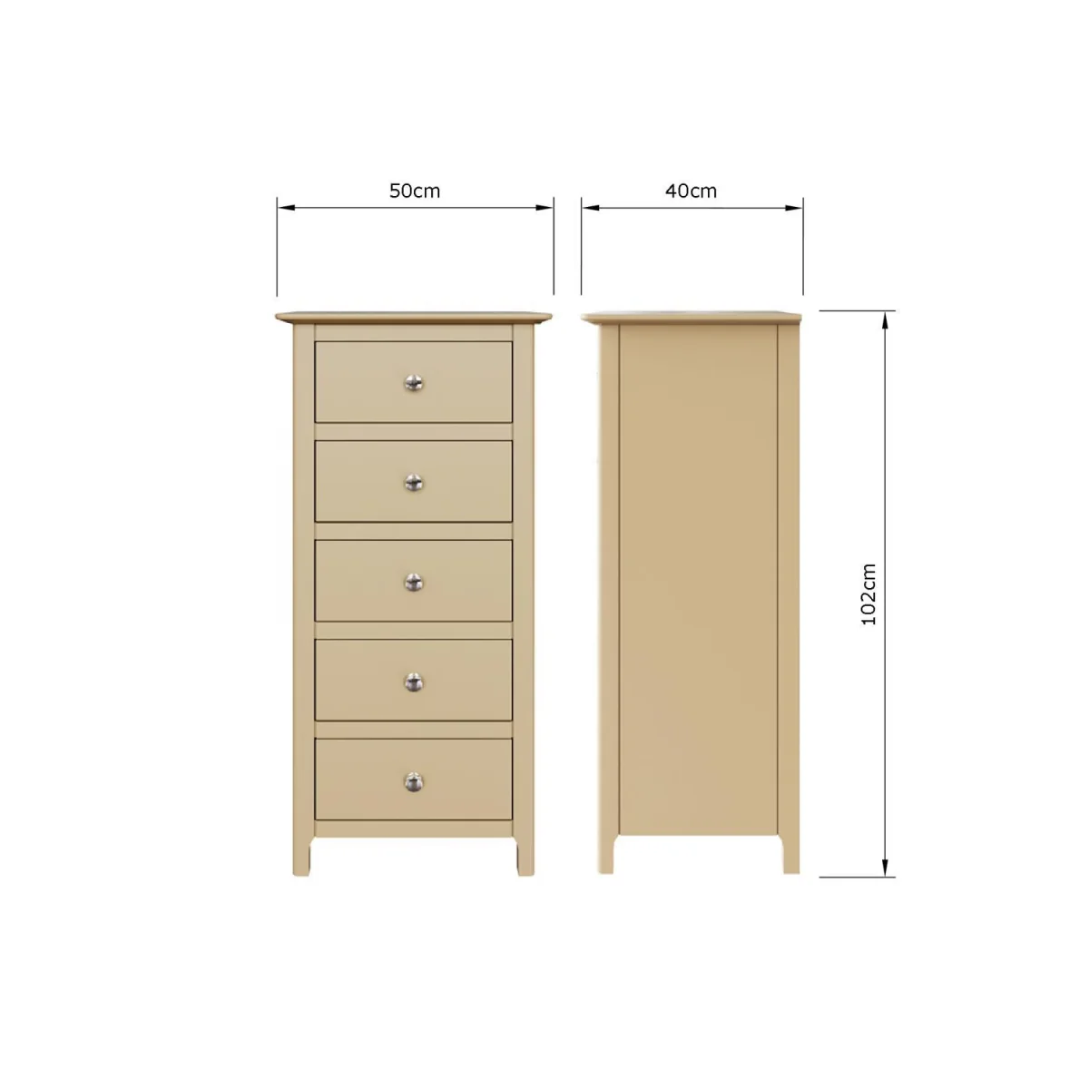 FWStyle Pair Putty 5 Drawer Chest Of Drawers Polished Metal Handles  - Putty – image 5