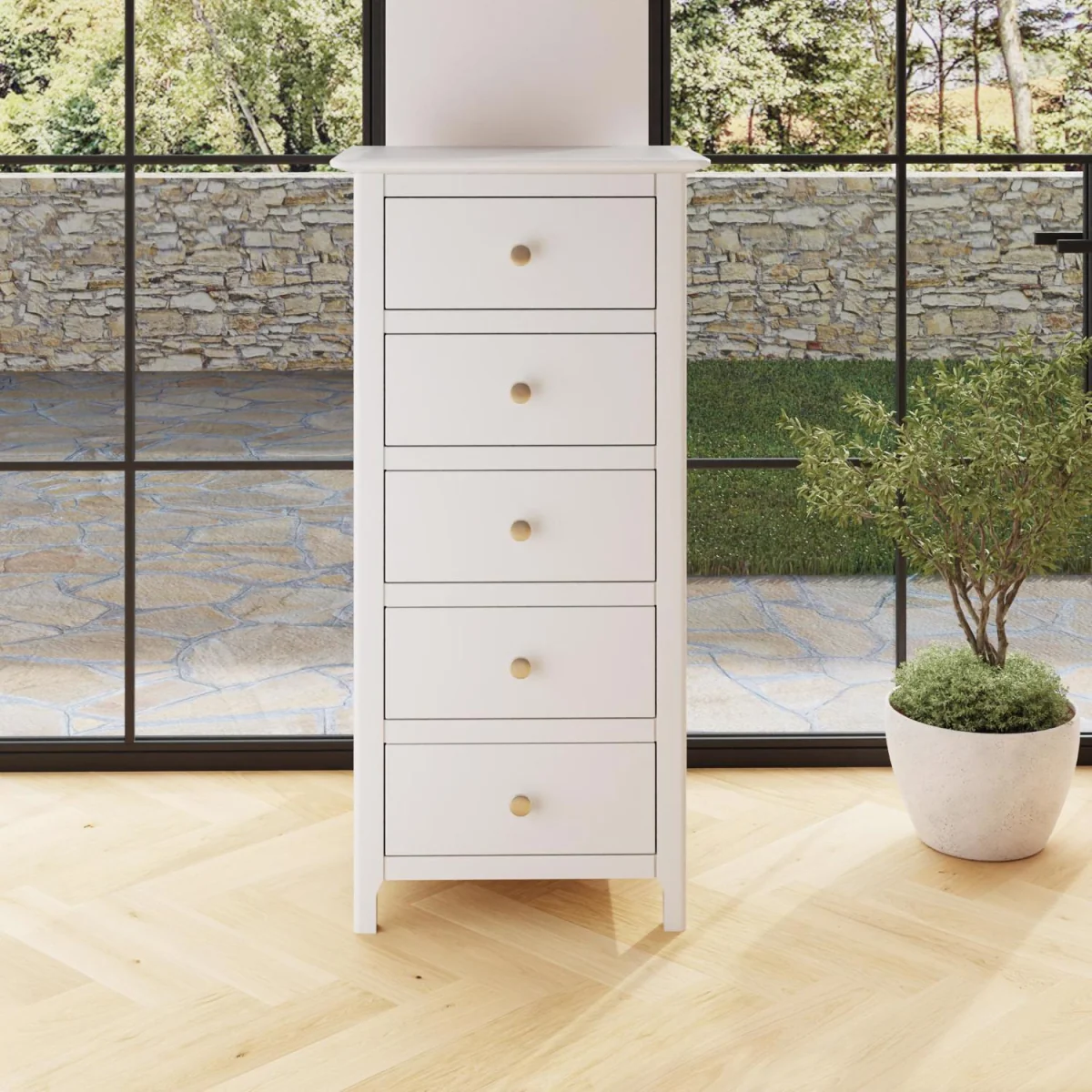 FWStyle Pair Putty 5 Drawer Chest Of Drawers Polished Metal Handles  - Putty – image 6