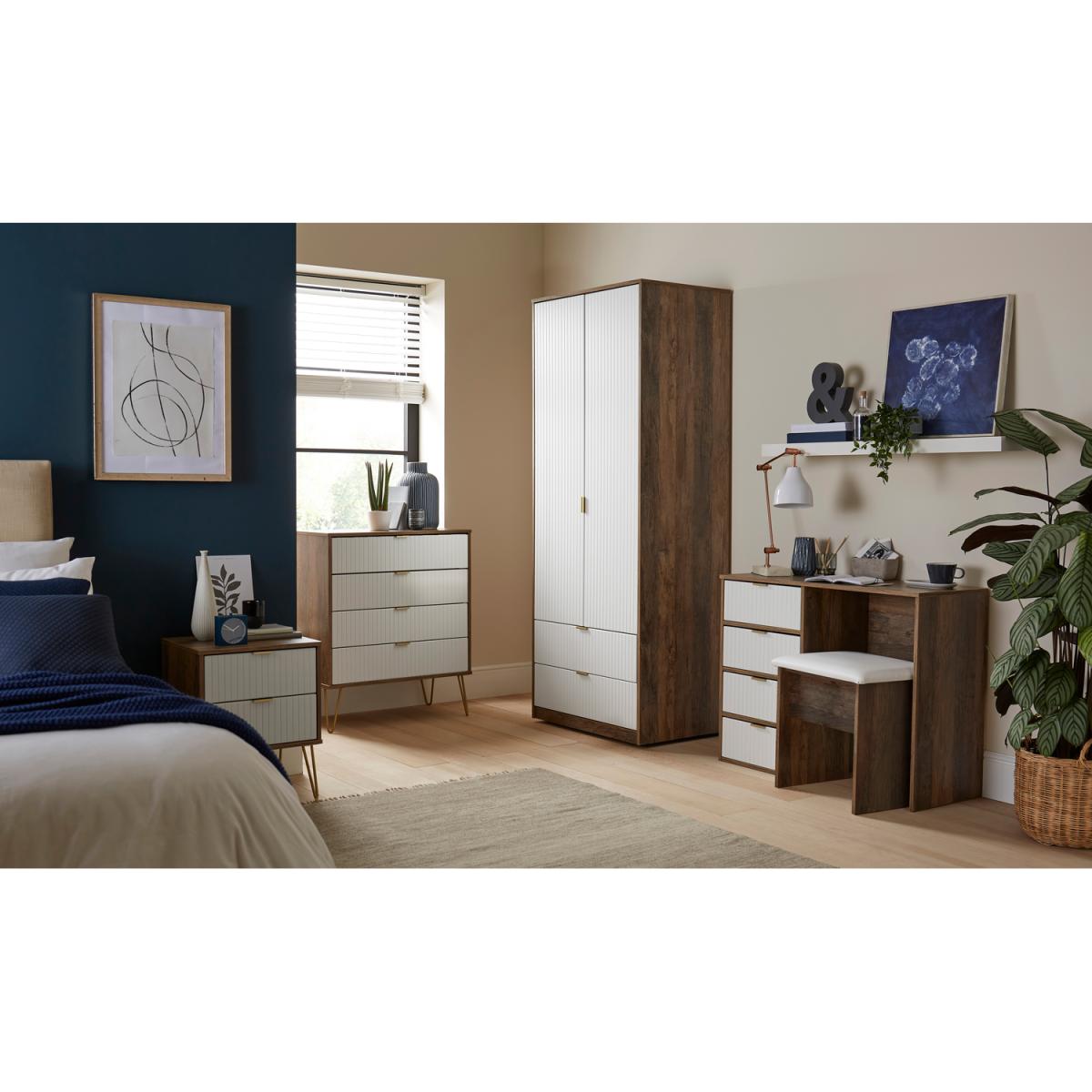 Linear Ready Assembled 5 Drawer Chest - White Matt & Vintage Oak – image 2