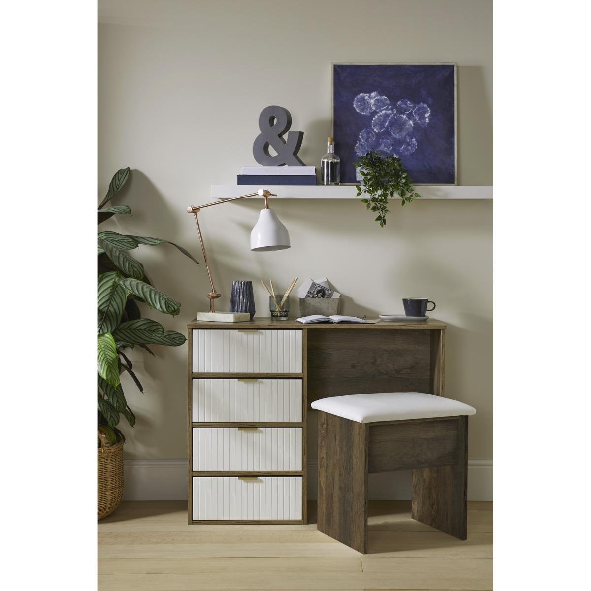 Linear Ready Assembled 5 Drawer Chest - White Matt & Vintage Oak – image 3