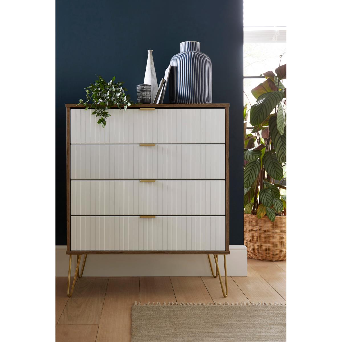 Linear Ready Assembled 5 Drawer Chest - White Matt & Vintage Oak – image 4