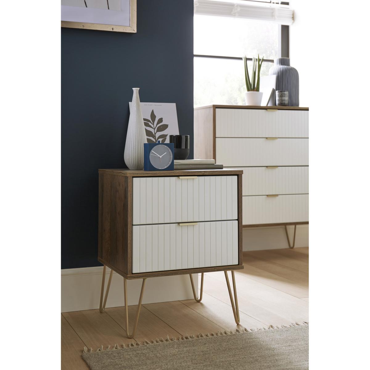 Linear Ready Assembled 5 Drawer Chest - White Matt & Vintage Oak – image 5