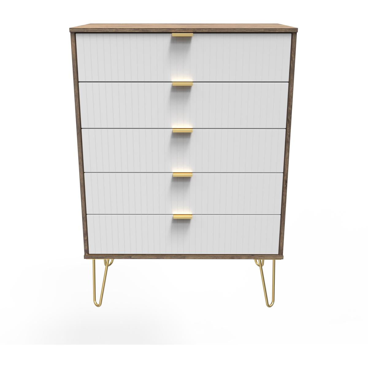 Linear Ready Assembled 5 Drawer Chest - White Matt & Vintage Oak – image 7
