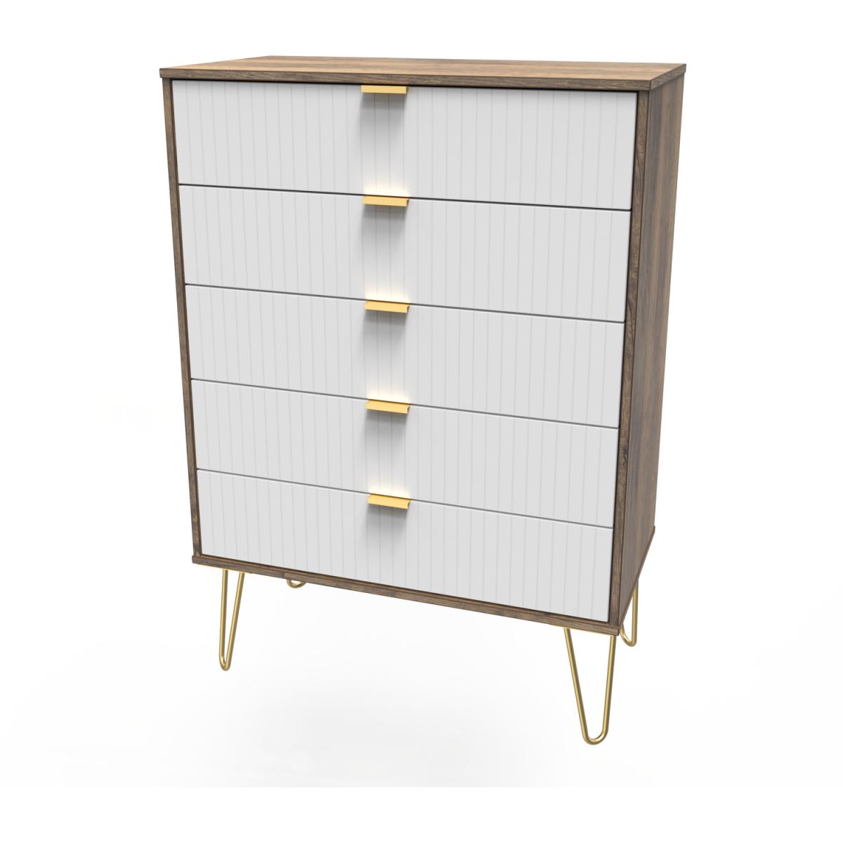 Linear Ready Assembled 5 Drawer Chest - White Matt & Vintage Oak – image 8