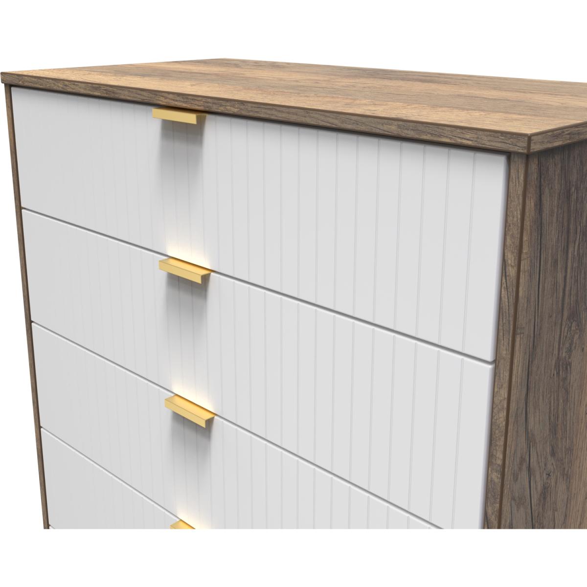 Linear Ready Assembled 5 Drawer Chest - White Matt & Vintage Oak – image 9