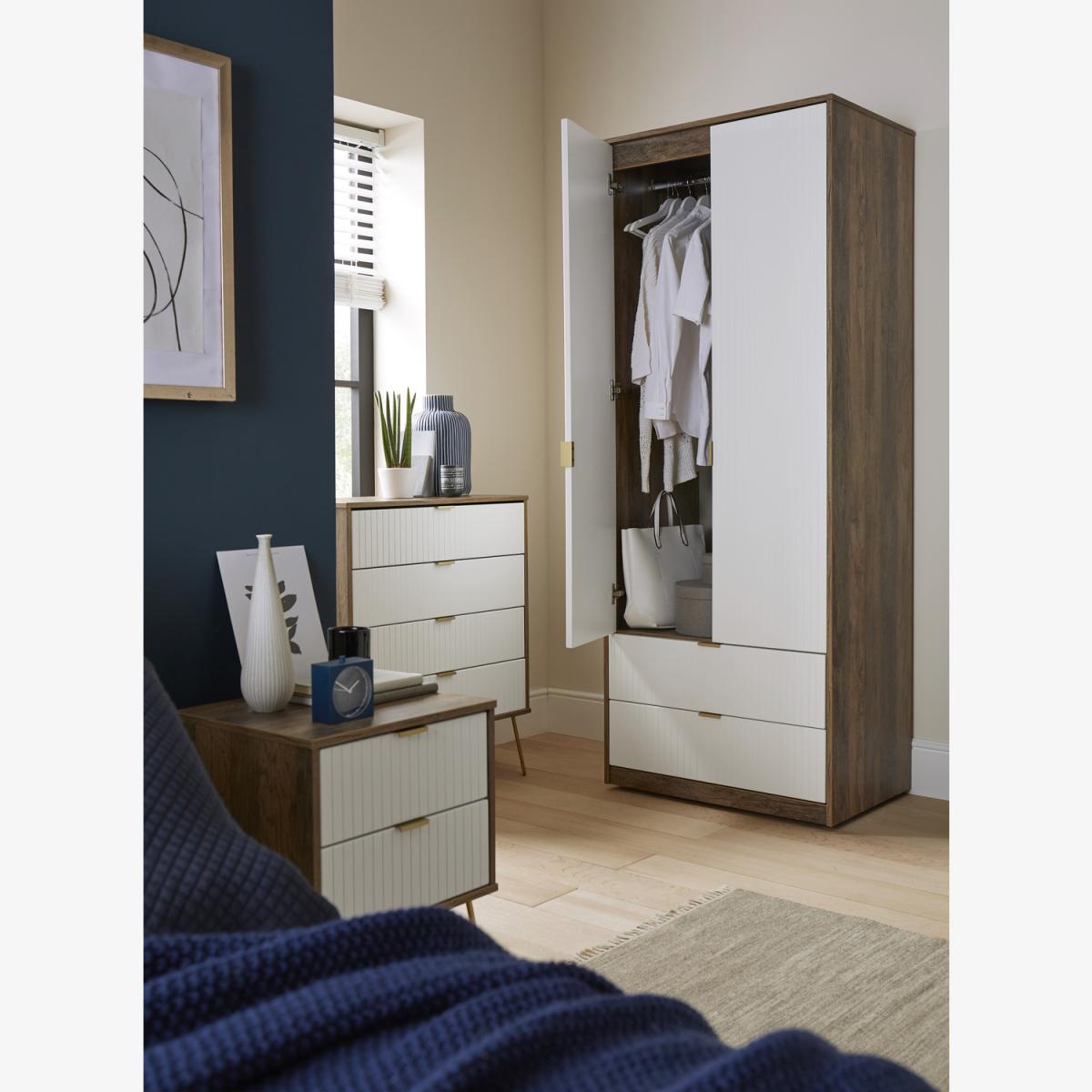 Linear Ready Assembled 5 Drawer Chest - White Matt & Vintage Oak – image 1