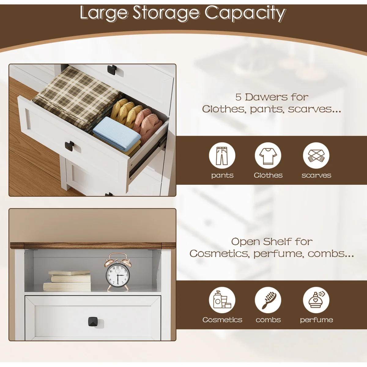 Tall Chest of Drawers Bedroom with LED Mirror for Bedroom Living Room - White – image 3