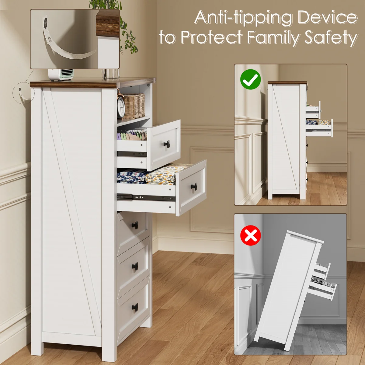 Tall Chest of Drawers Bedroom with LED Mirror for Bedroom Living Room - White – image 5