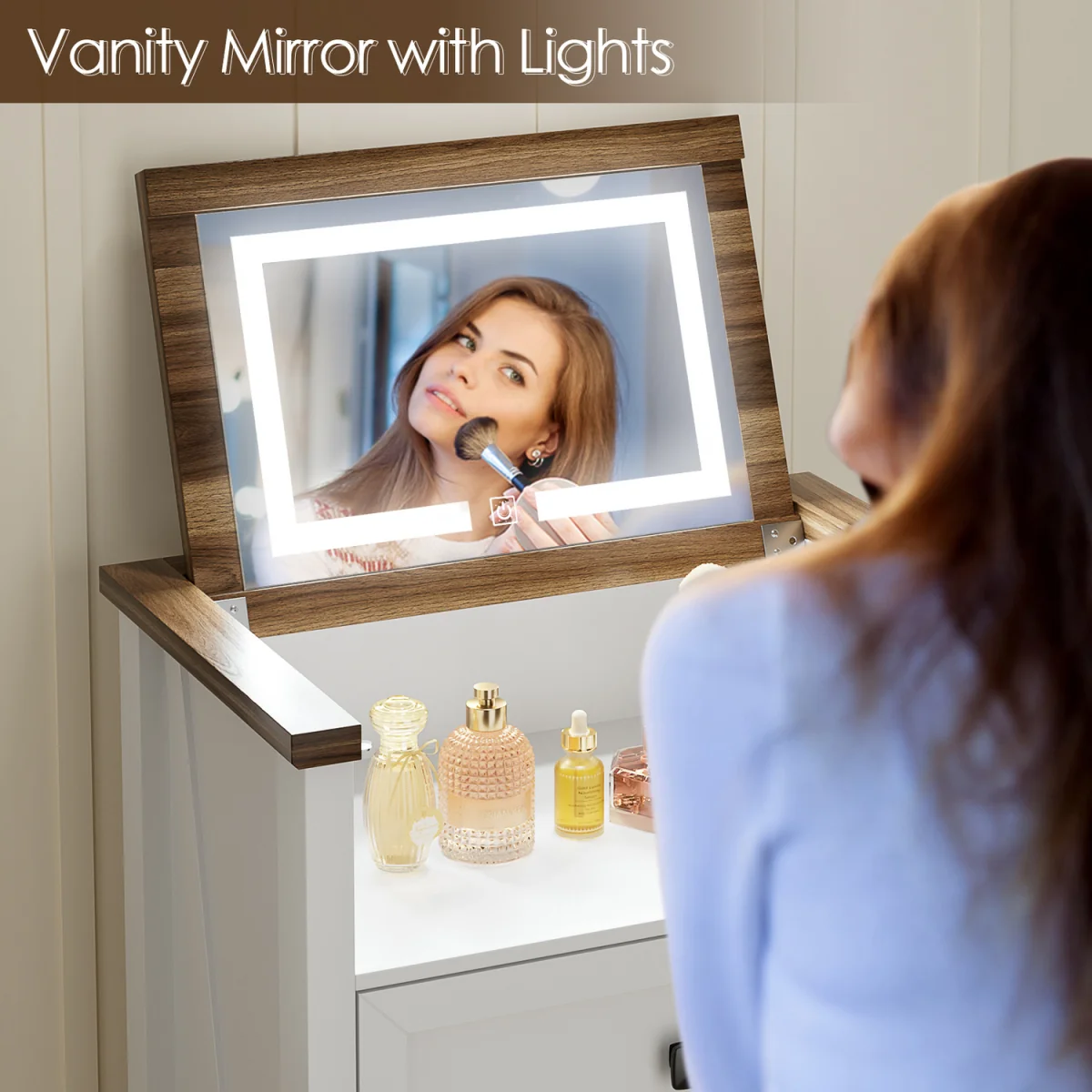 Tall Chest of Drawers Bedroom with LED Mirror for Bedroom Living Room - White – image 6