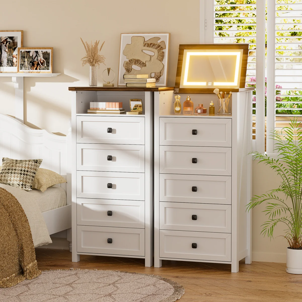 Tall Chest of Drawers Bedroom with LED Mirror for Bedroom Living Room - White – image 7