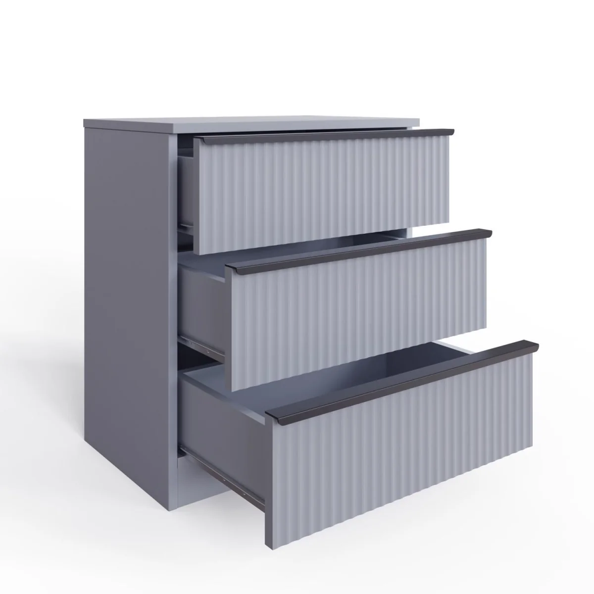 FWStyle Matt Grey 3 Drawer Chest of Drawers Modern Ripple Design - Matt Grey – image 4