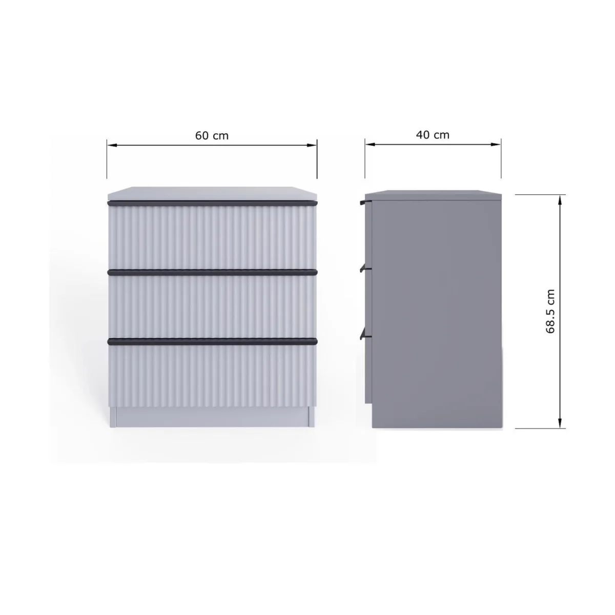 FWStyle Matt Grey 3 Drawer Chest of Drawers Modern Ripple Design - Matt Grey – image 7