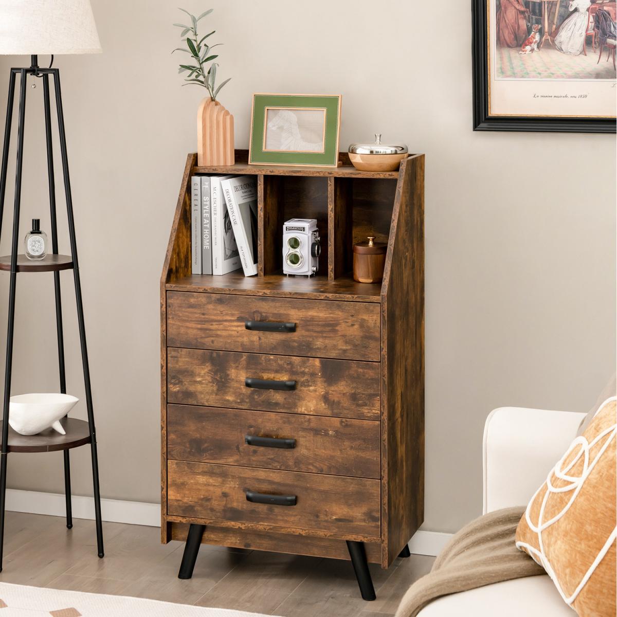 Costway 4-Drawer Dresse - Rustic Brown – image 2