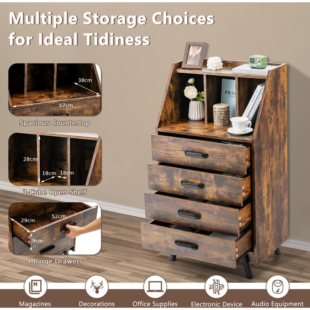 Costway 4-Drawer Dresse - Rustic Brown – image 3