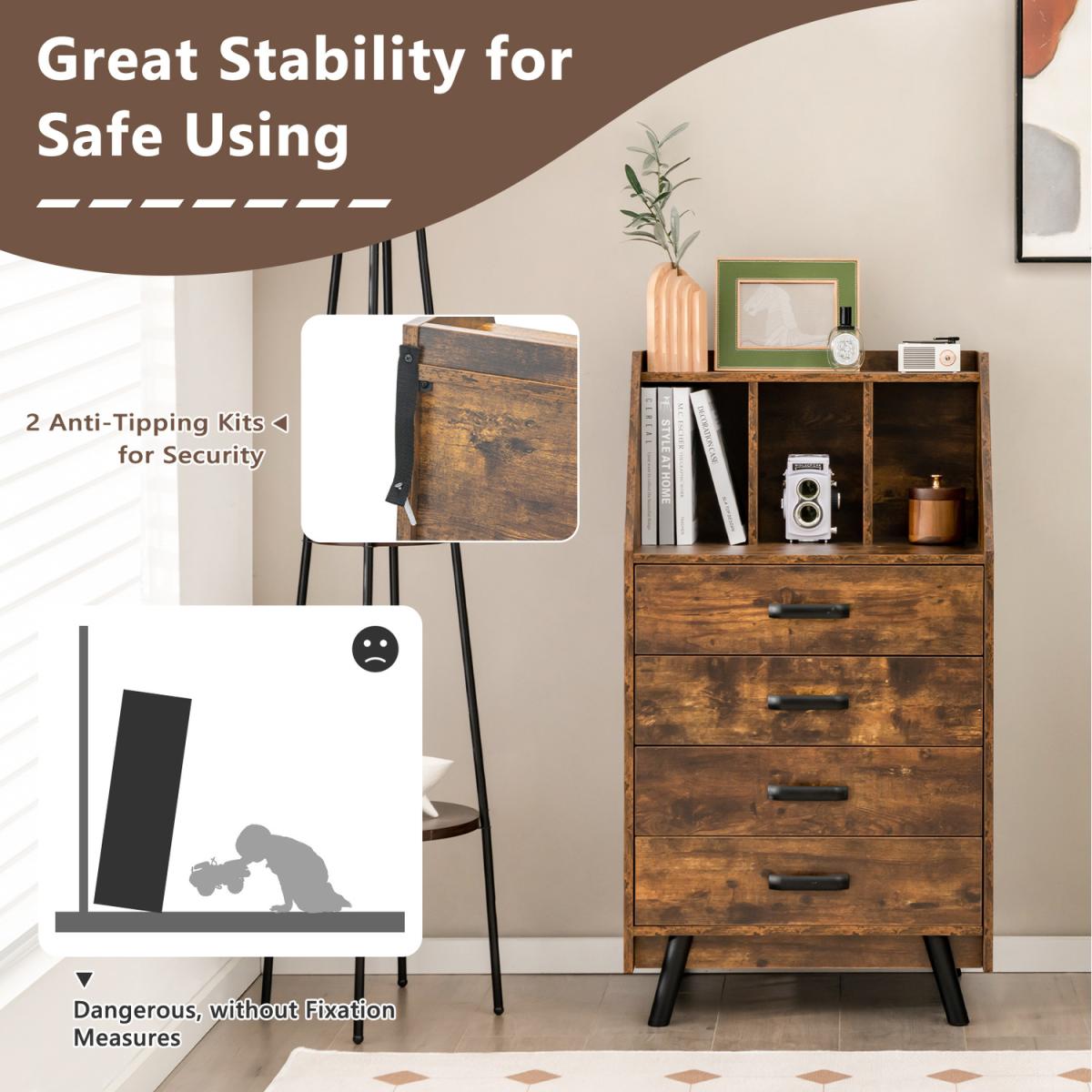 Costway 4-Drawer Dresse - Rustic Brown – image 4