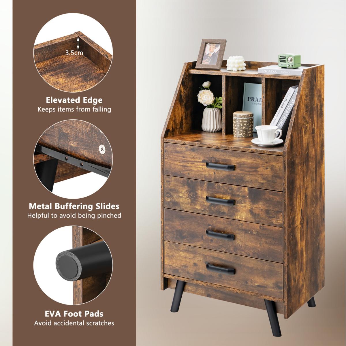 Costway 4-Drawer Dresse - Rustic Brown – image 5