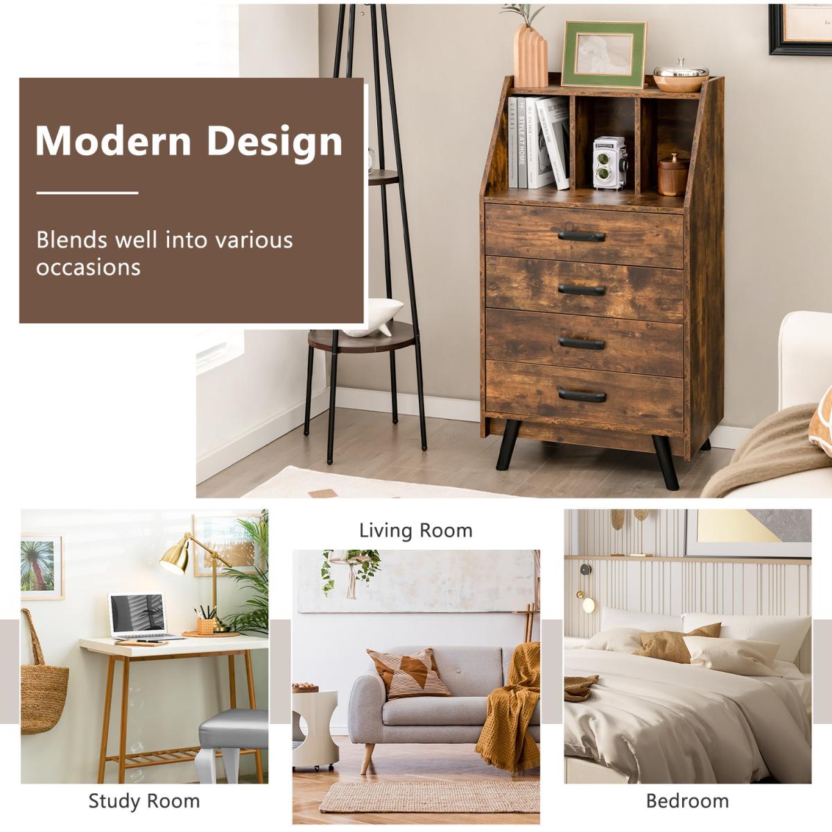 Costway 4-Drawer Dresse - Rustic Brown – image 6