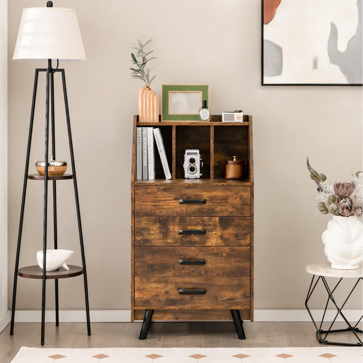 Costway 4-Drawer Dresse - Rustic Brown – image 7