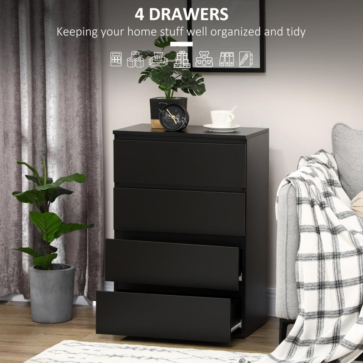 Chest of Drawers Modern 4 Drawers Dresser - Black – image 6
