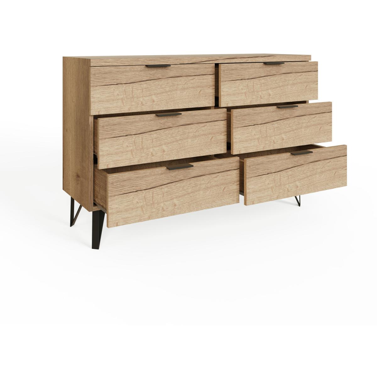 Fisso 6 Drawer Cracked Oak Chest Of Drawers Fast Click Assembly - Cracked Oak – image 4